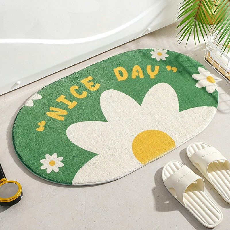 Circle Kawaii Floral Oval Bathroom Mat-Kawaii Dream