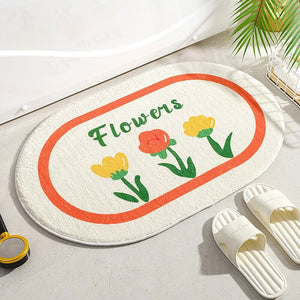 Circle Kawaii Floral Oval Bathroom Mat-Kawaii Dream