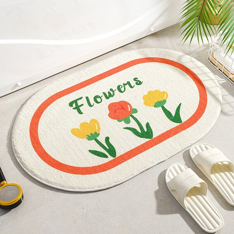 Circle Kawaii Floral Oval Bathroom Mat-Kawaii Dream