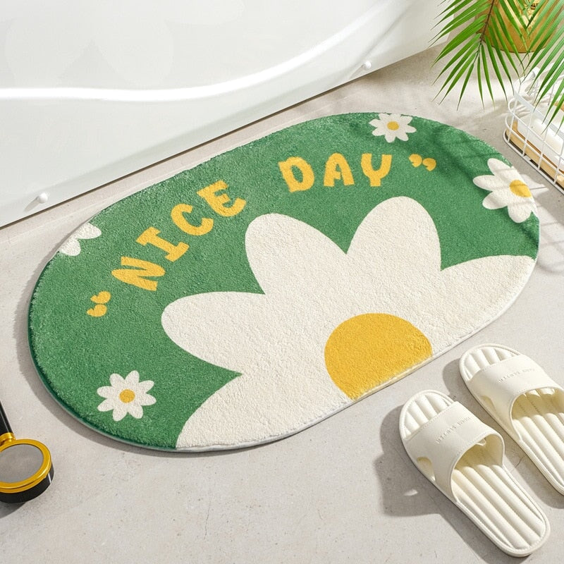 Circle Kawaii Floral Oval Bathroom Mat-Kawaii Dream