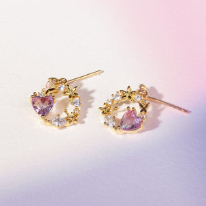 Circle of Love Heart Gold-Plated Hanging Stud Earrings-Kawaii Dream