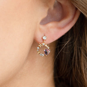 Circle of Love Heart Gold-Plated Hanging Stud Earrings-Kawaii Dream