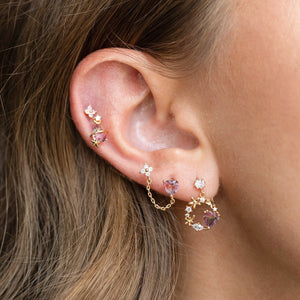 Circle of Love Heart Gold-Plated Hanging Stud Earrings-Kawaii Dream