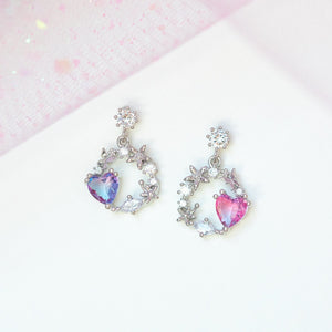 Circle of Love Heart Gold-Plated Hanging Stud Earrings-Kawaii Dream