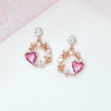 Circle of Love Heart Gold-Plated Hanging Stud Earrings-Kawaii Dream