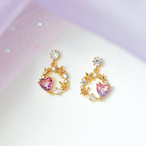 Circle of Love Heart Gold-Plated Hanging Stud Earrings-Kawaii Dream