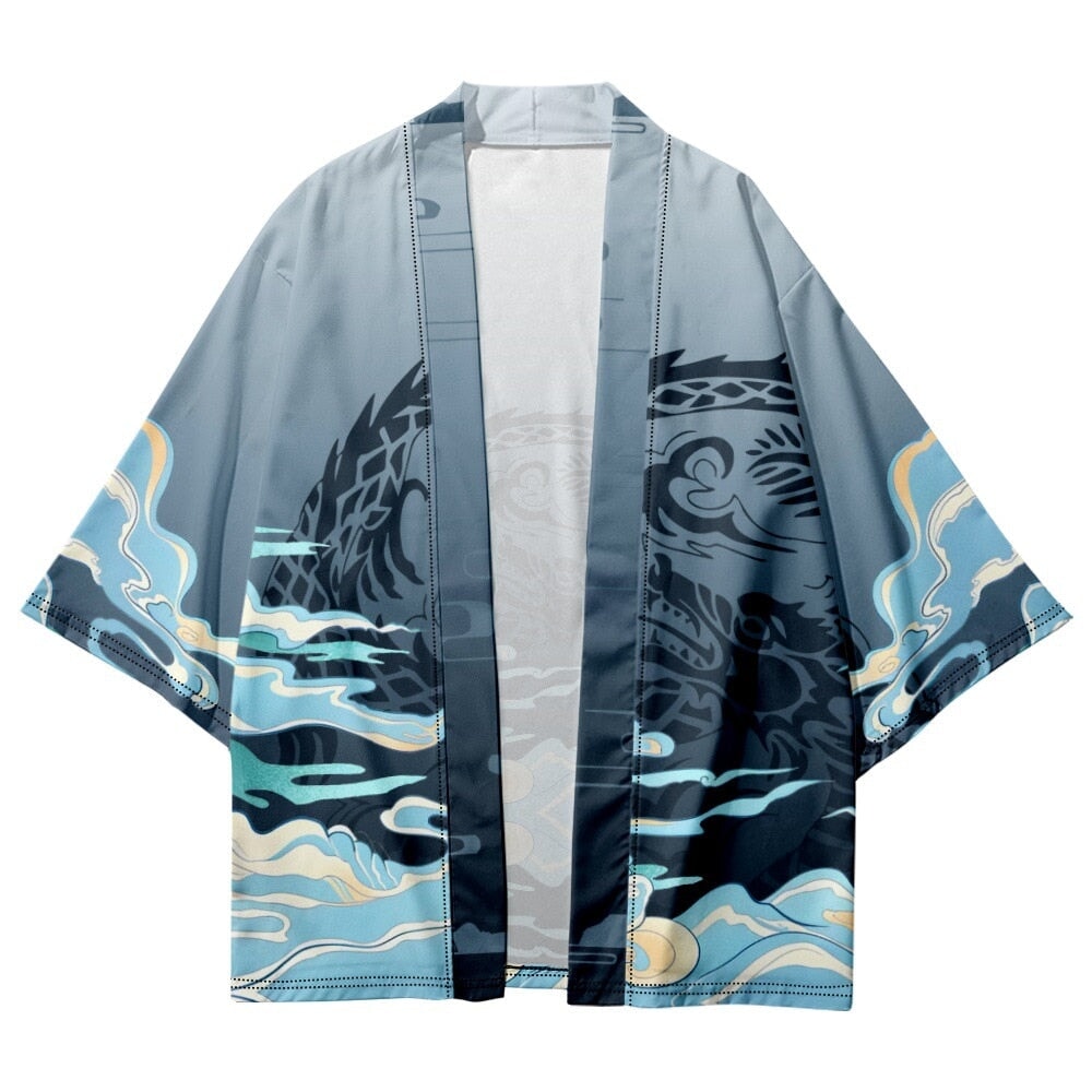 Cloud Mist Dragon Blue Unisex Kimono-Kawaii Dream