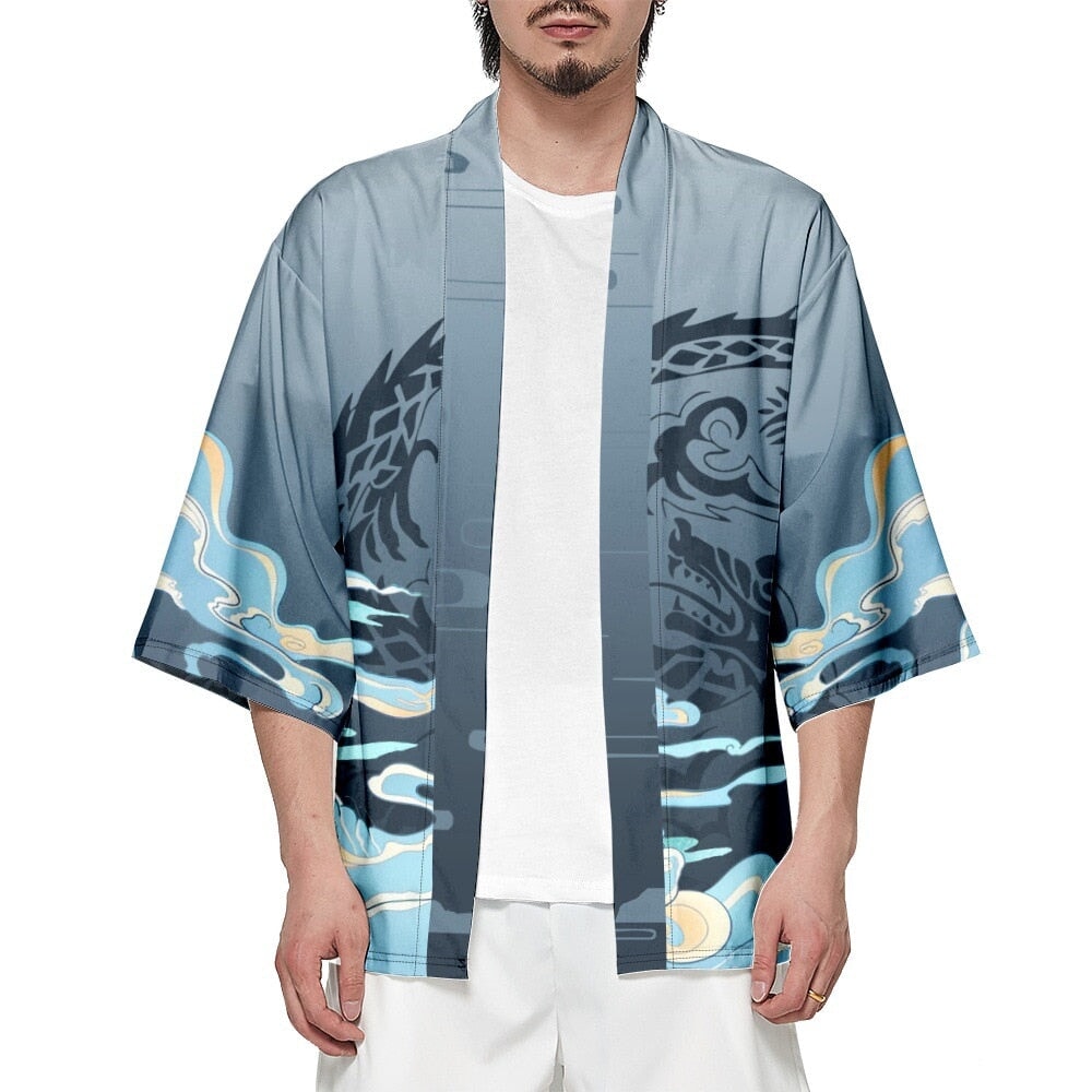 Cloud Mist Dragon Blue Unisex Kimono-Kawaii Dream