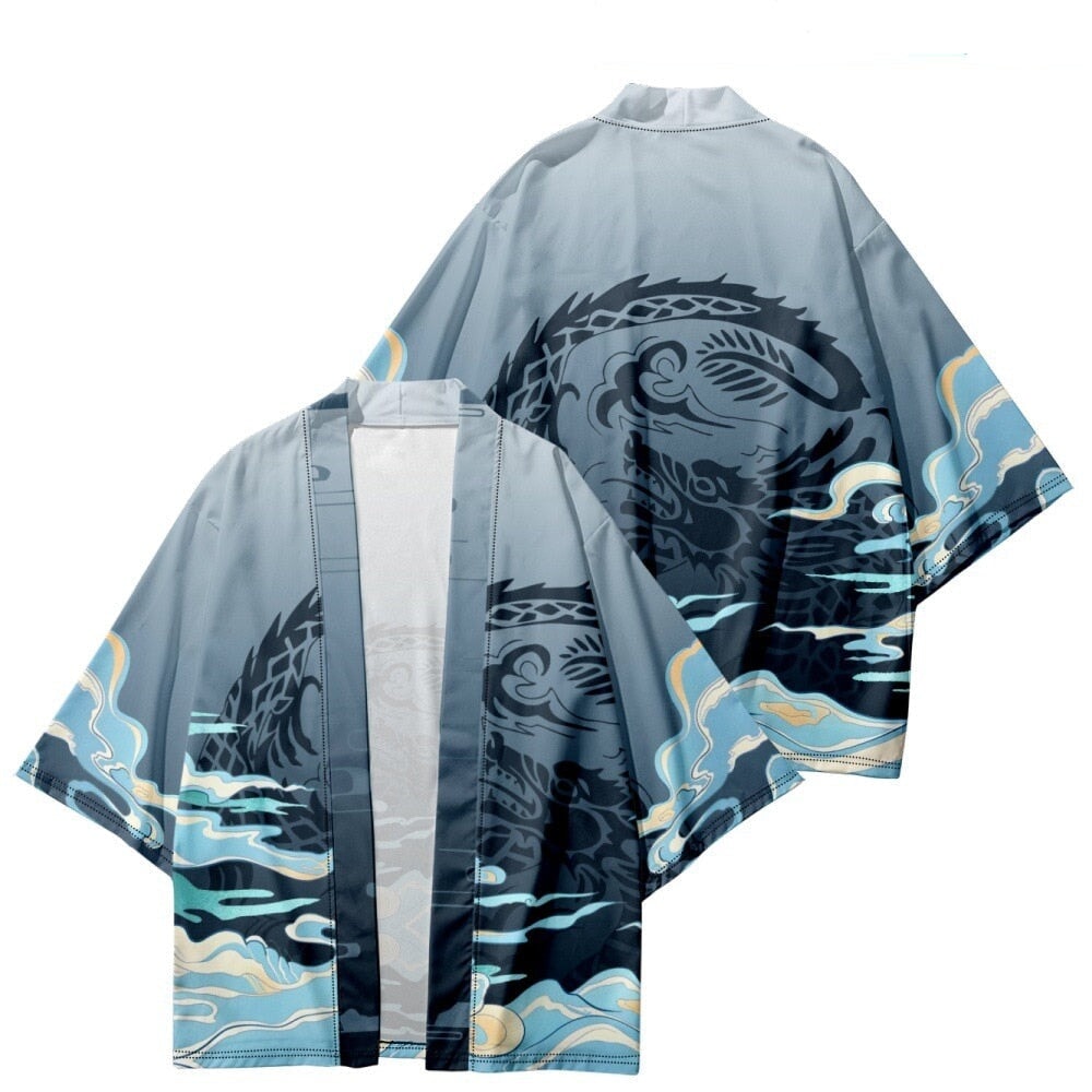Cloud Mist Dragon Blue Unisex Kimono-Kawaii Dream
