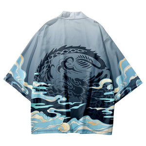 Cloud Mist Dragon Blue Unisex Kimono-Kawaii Dream