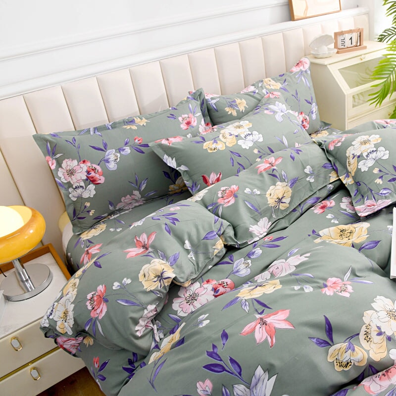 Coral Pink Blue Gray Floral Bedding Set Collection-Kawaii Dream