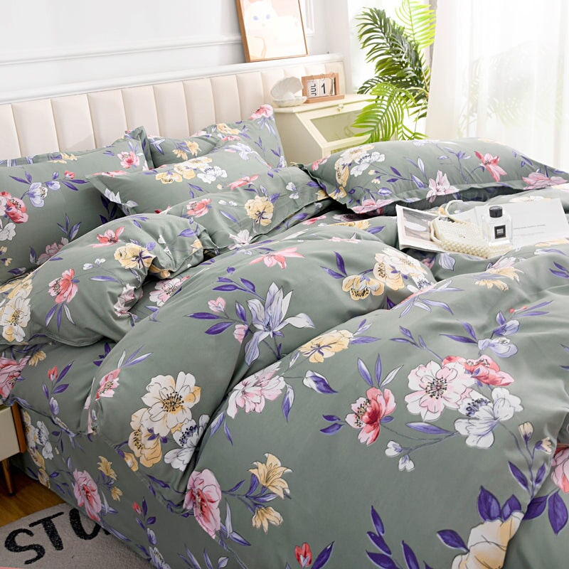 Coral Pink Blue Gray Floral Bedding Set Collection-Kawaii Dream