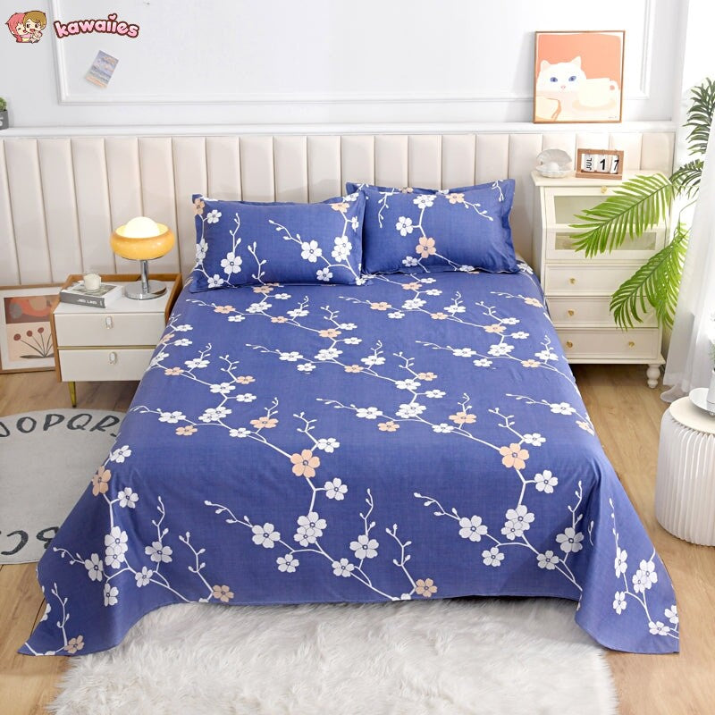 Coral Pink Blue Gray Floral Bedding Set Collection-Kawaii Dream