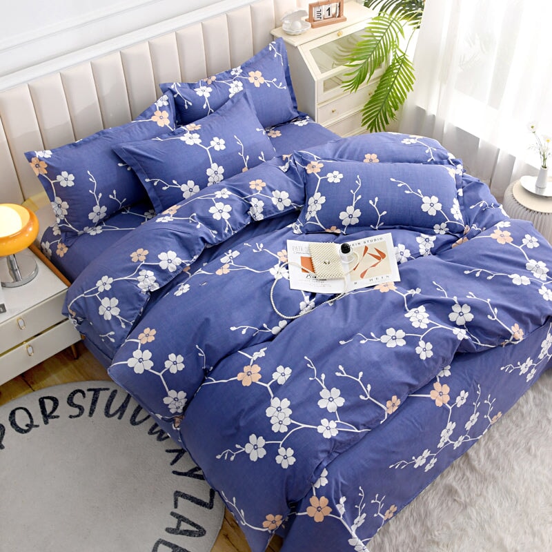 Coral Pink Blue Gray Floral Bedding Set Collection-Kawaii Dream