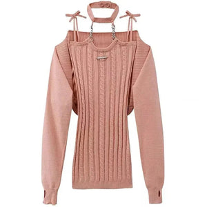 Coral Pink Cardigan Dress Ribbed Women's 2pc Knit Set-Kawaii Dream
