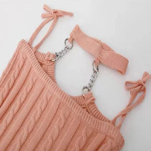 Coral Pink Cardigan Dress Ribbed Women's 2pc Knit Set-Kawaii Dream