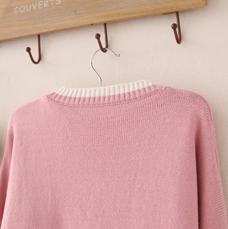 Cute Bunny Long Sleeve Knitted Pink Cream Black Cardigans Tops-Kawaii Dream
