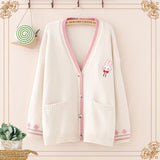 Cute Bunny Long Sleeve Knitted Pink Cream Black Cardigans Tops-Kawaii Dream