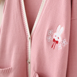 Cute Bunny Long Sleeve Knitted Pink Cream Black Cardigans Tops-Kawaii Dream