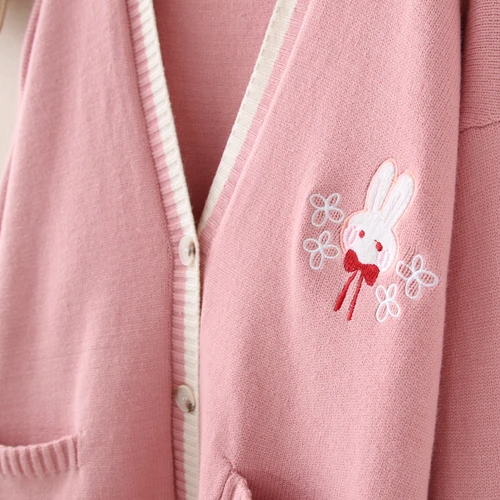 Cute Bunny Long Sleeve Knitted Pink Cream Black Cardigans Tops-Kawaii Dream