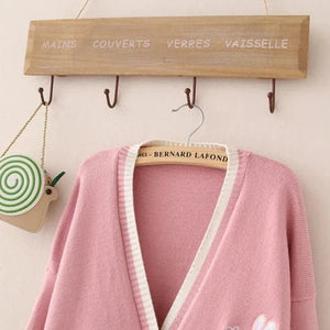 Cute Bunny Long Sleeve Knitted Pink Cream Black Cardigans Tops-Kawaii Dream