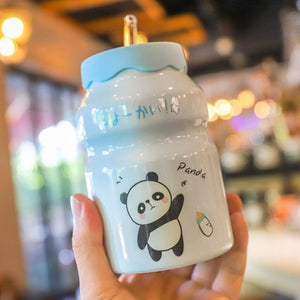 Cute Cartoon Fruit Friends Ceramic Cup with Straw-Kawaii Dream