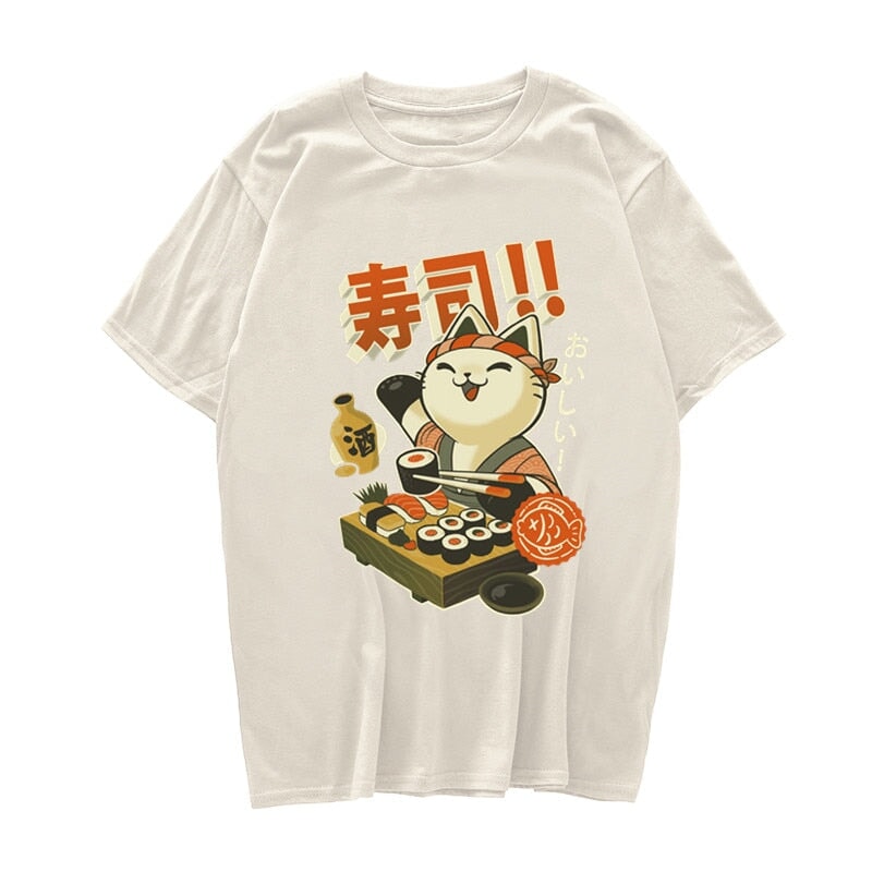 Cute Cat Eating Sushi Unisex Tee-Kawaii Dream