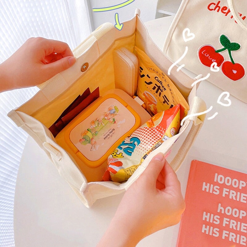 Cute Cherry & Bunny Canvas Lunch Bags-Kawaii Dream