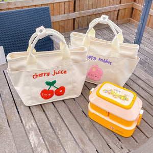 Cute Cherry & Bunny Canvas Lunch Bags-Kawaii Dream