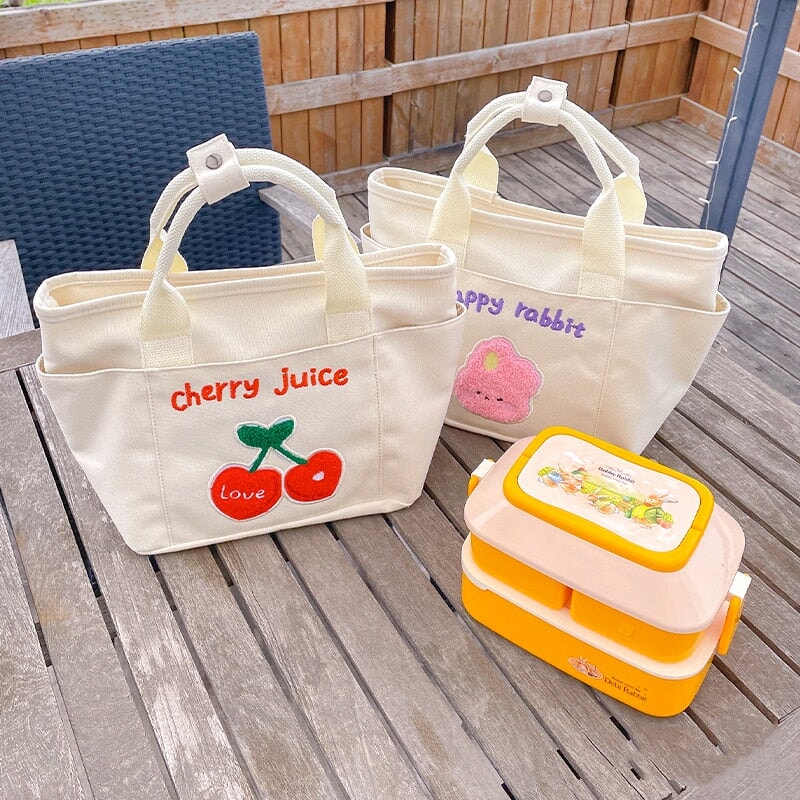Cute Cherry & Bunny Canvas Lunch Bags-Kawaii Dream