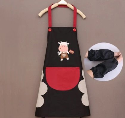 Cute Cow Print Waterproof Apron Set with Short Sleeves-Kawaii Dream
