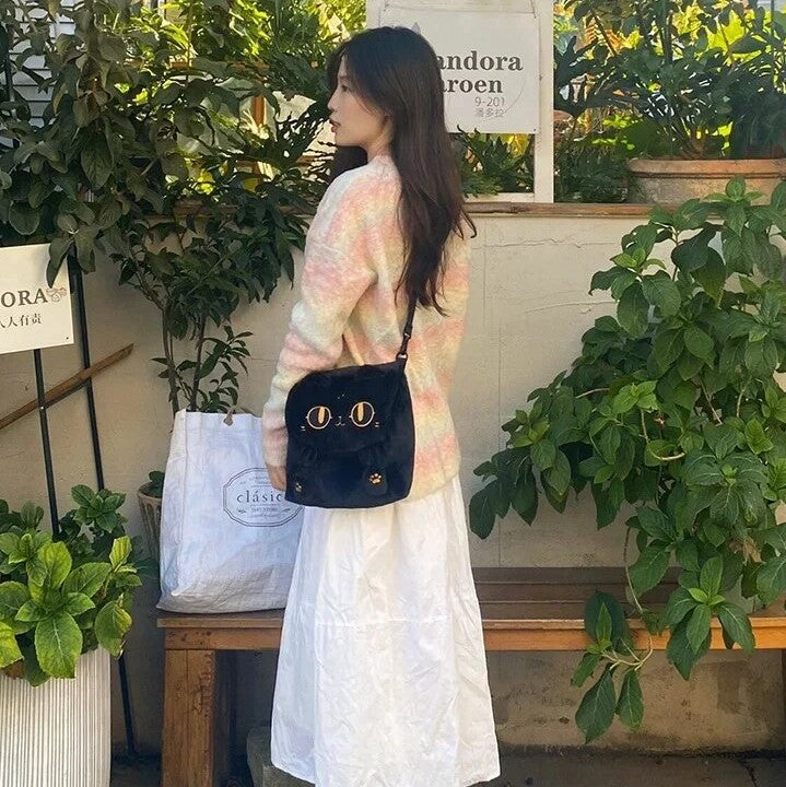 Cute Fluffy Moon Black Cat Plush Bag-Kawaii Dream