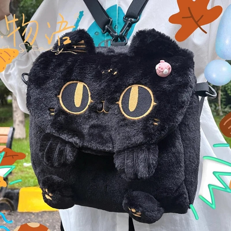 Cute Fluffy Moon Black Cat Plush Bag-Kawaii Dream