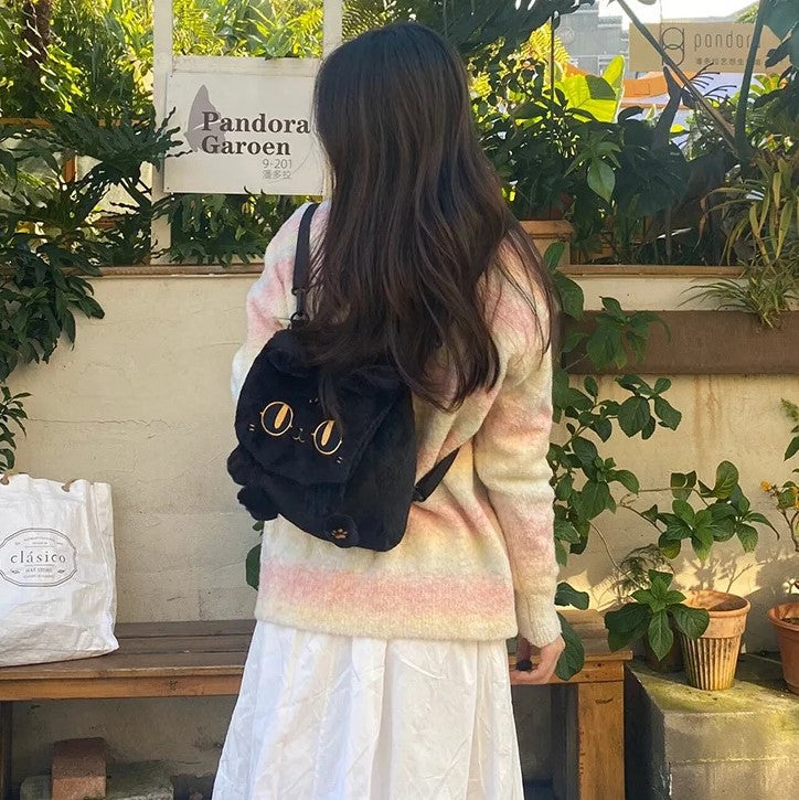 Cute Fluffy Moon Black Cat Plush Bag-Kawaii Dream