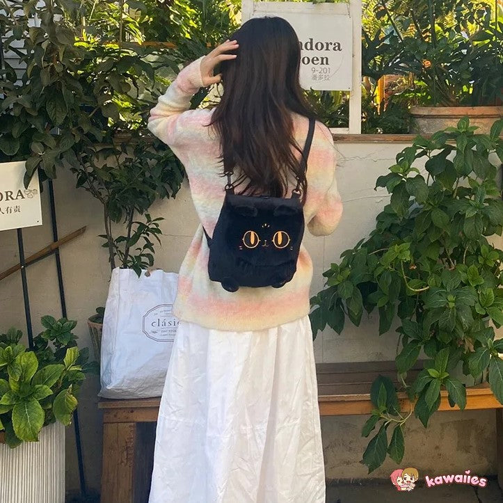 Cute Fluffy Moon Black Cat Plush Bag-Kawaii Dream
