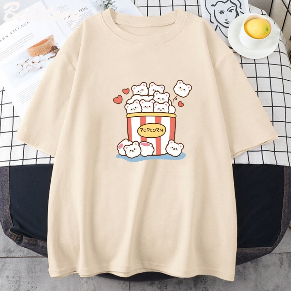 Cute Kawaii White Bear Popcorn Unisex Tee-Kawaii Dream