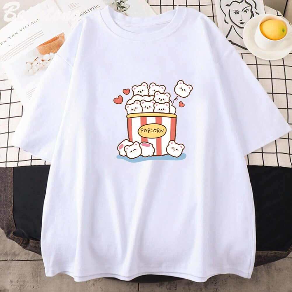 Cute Kawaii White Bear Popcorn Unisex Tee-Kawaii Dream