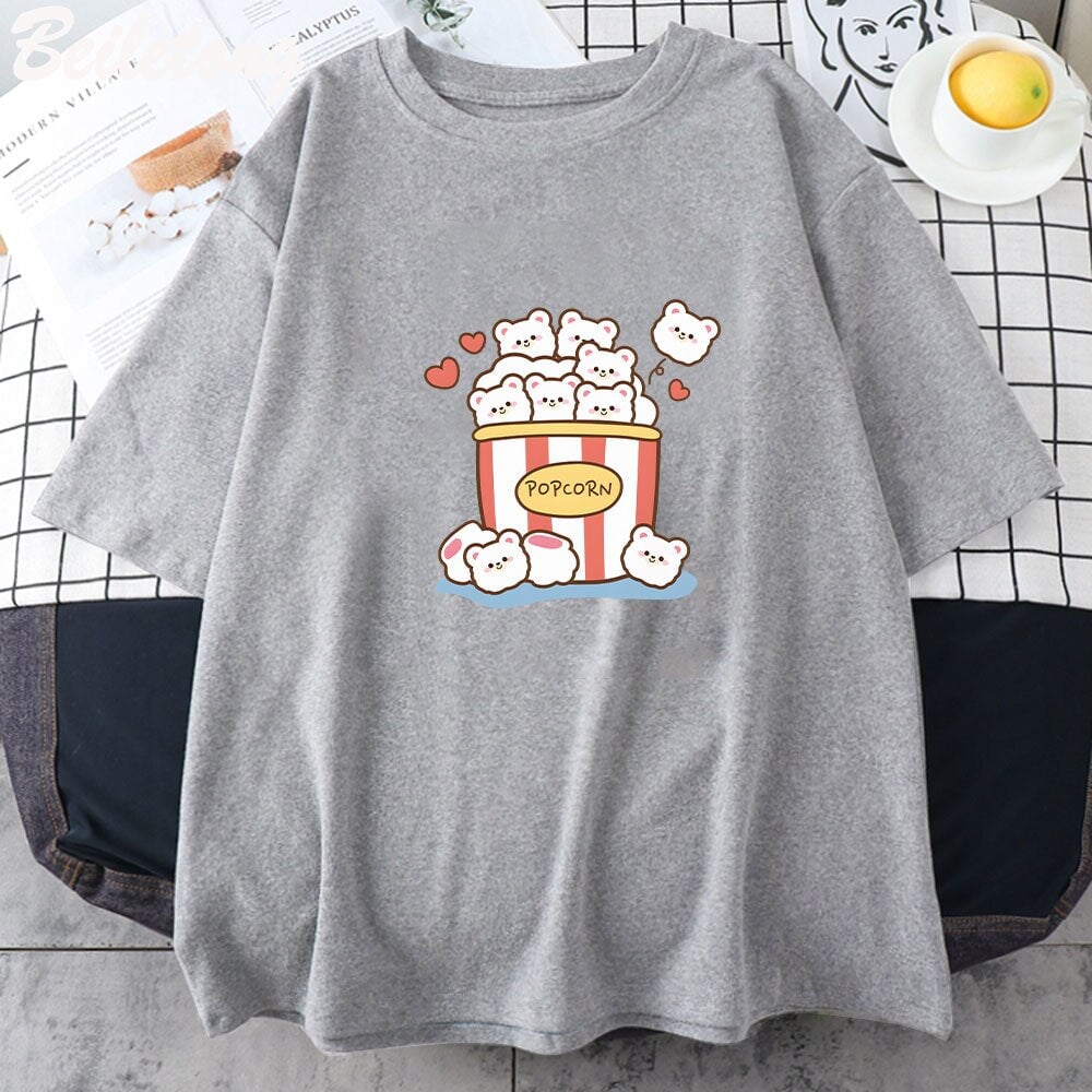 Cute Kawaii White Bear Popcorn Unisex Tee-Kawaii Dream