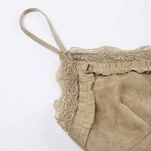 Cute Khaki Lace Spaghetti Vest-Kawaii Dream