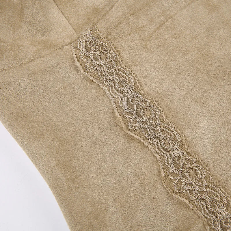 Cute Khaki Lace Spaghetti Vest-Kawaii Dream