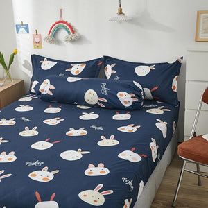 Cute Navy Blue Bunny Fitted Bedsheet - Limited Stock-Kawaii Dream