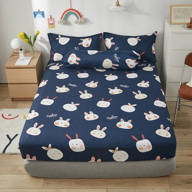 Cute Navy Blue Bunny Fitted Bedsheet - Limited Stock-Kawaii Dream