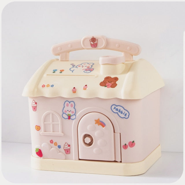 Cute Pink Blue Savings Piggy Bank Money Box House with Stickers-Kawaii Dream