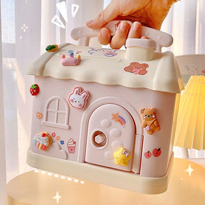 Cute Pink Blue Savings Piggy Bank Money Box House with Stickers-Kawaii Dream
