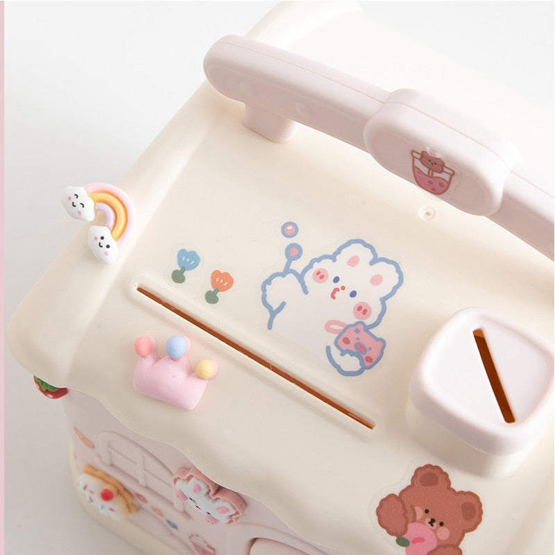Cute Pink Blue Savings Piggy Bank Money Box House with Stickers-Kawaii Dream