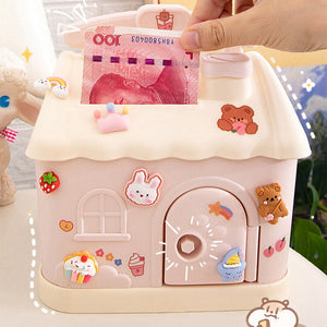 Cute Pink Blue Savings Piggy Bank Money Box House with Stickers-Kawaii Dream