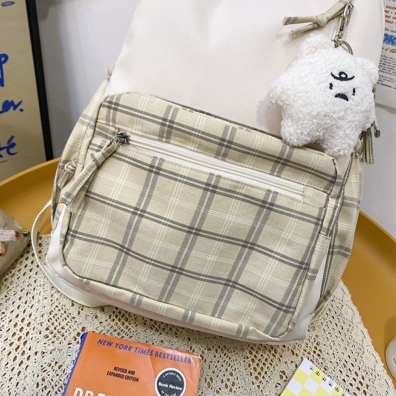 Cute Plaid Two-Tone Pastel Backpack-Kawaii Dream