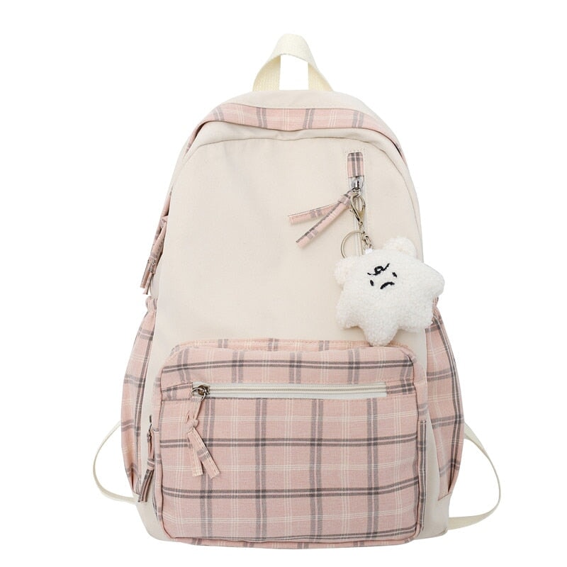 Cute Plaid Two-Tone Pastel Backpack-Kawaii Dream