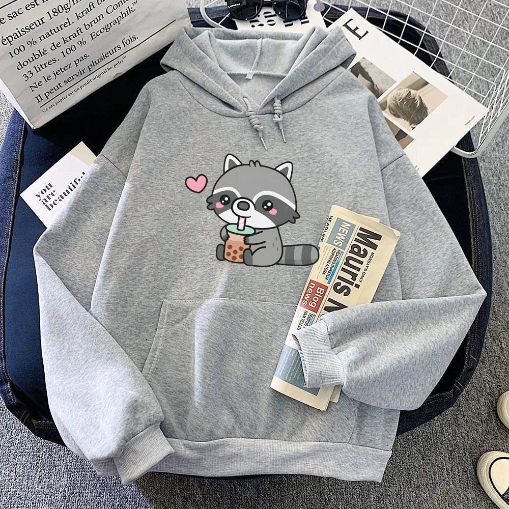Cute Raccoon Drinking Bubble Milk Tea Unisex Hoodie-Kawaii Dream