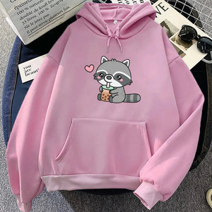 Cute Raccoon Drinking Bubble Milk Tea Unisex Hoodie-Kawaii Dream